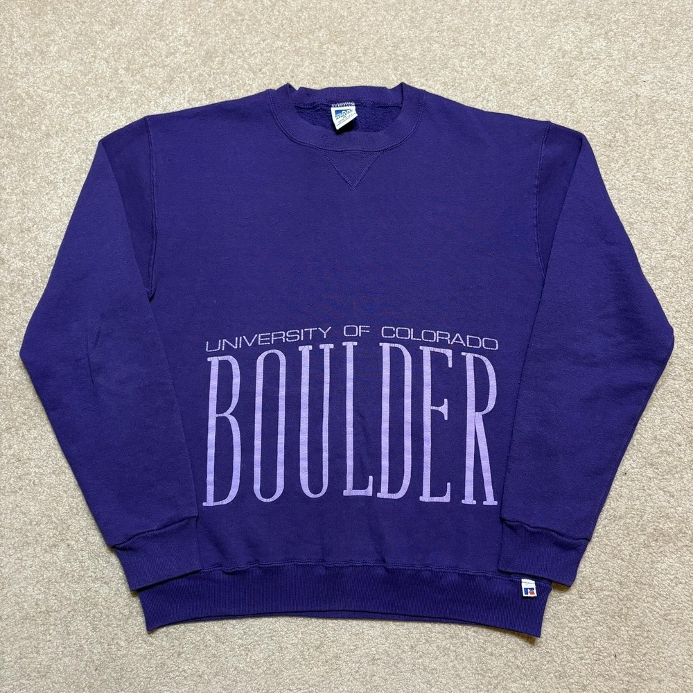 Vtg Colorado Boulder Buffaloes Sweatshirt SZ M Purple Russell Athletic Crew 90s